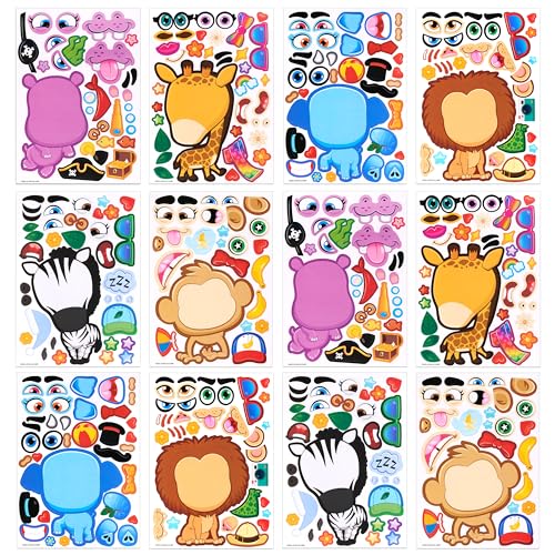 JOYIN 24 PCS 15,2cmx 22,8cm Aufkleber Kinder Sticker Set Make-a-face Sticker DIY Sticker Kinder DIY Gesichtsaufkleber mit Löwe, Affen und Fantasietieren für Party Favor Supplies Craft von JOYIN