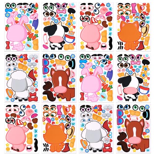 JOYIN 24 PCS 15.2 * 22.8cm Make-a-face Sticker Sheets für Kinder, machen Sie Ihre eigenen Tier Dinosaurier und Match Sticker Sheets mit Dinosaurier und Fantasy Tiere Kinder Party Favor Supplies Craft von JOYIN