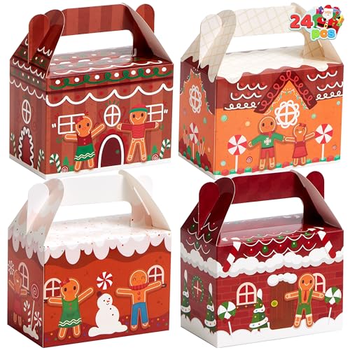 JOYIN 24 Stück Weihnachts-Plätzchenschachteln, Weihnachts-3D-Haus-Pappschachteln für Leckerli-Geschenke zu Weihnachten, Goodie-Papierschachteln, Partyzubehör für die Schule, Klassenzimmer von JOYIN