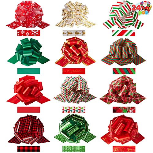 JOYIN 24 Stück Weihnachts-Schleifen zum Verpacken von Geschenken, 11,9 cm, Geschenkpapier mit Schleifen, einfaches und schnelles Verpackungszubehör für Weihnachten Weinflaschen, Geschenke Dekoration von JOYIN