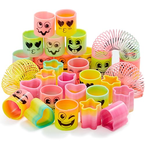 JOYIN 30 Pcs Party Mitgebsel Kindergeburtstag Regenbogen Party Gunst, Mini Kunststoff Spring Spielzeug, Fidget Stress für Karneval Preis Geburtstag Gastgeschenke Kleine Mitbringsel für Kinder von JOYIN