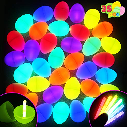 JOYIN 35 Ostern leuchtende Eier mit Mini-Leuchtstäben (70PCs Total) für Kinder Glow-in-the-Dark Osterkorb Füller Füller Geschenk, Ostereier jagen Spiel Party Favors Dekorationen Zubehör. von JOYIN