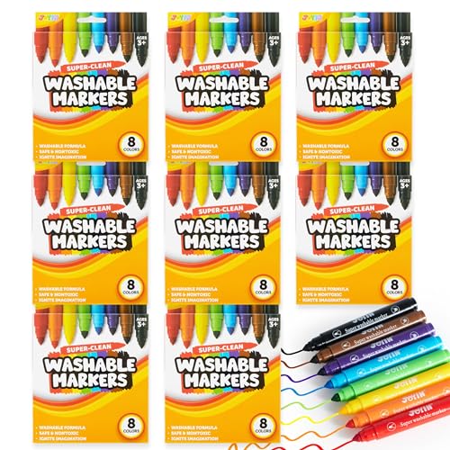 JOYIN 64 Stück Auswaschbar Filzstifte Set für Zeichnung，8 verschiedenen Farben Filzstifte für Tafel, Whiteboard und Fenster，Ungiftige and Farbig Markers Set für Kinder ab 3 Jahr und Erwachsene von JOYIN