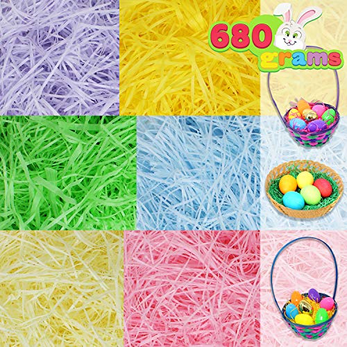 JOYIN 680g Ostergras Raffia Hamper Shreds, Geschreddertes SeidenPapier mit 6 Farben gelten Oster Party, Osternest, Osterei Dekoration, Klassenzimmer Eventdekoration, Osterkorb Füllstoff von JOYIN