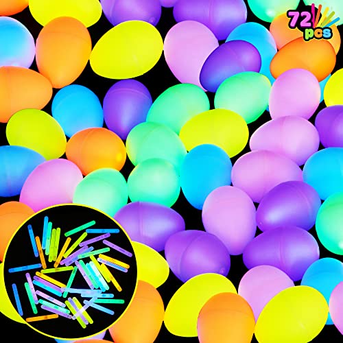 JOYIN 72 Ostern Leuchtende Eier MIT 72 Mini-Leuchtstäben (insgesamt 144 PCs) für Kinderglow-in-The-Dark-Osterkorb füller füller Gegenk, Ostereier Jagen Spielparty fasst Dekorationden Zubehör. von JOYIN