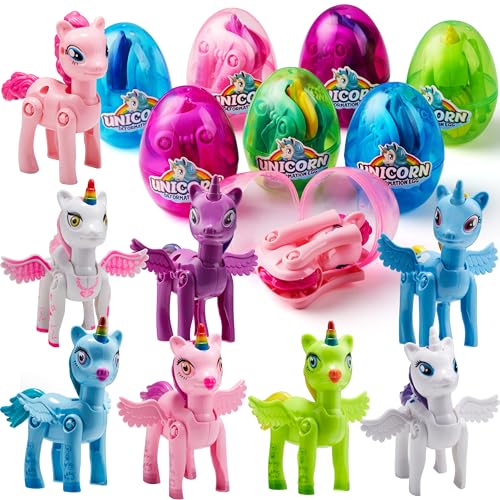 JOYIN 8 Pack gefüllte Jumbo Ostereier mit Deformations Einhorn Pony Spielzeug, 8.89cm gefüllte Eier für die Ostereiersuche Osterkörbe Stuffer Klassenzimmerpreise von JOYIN