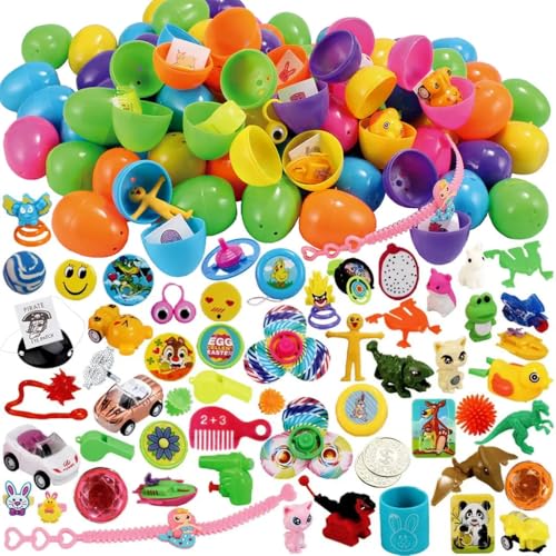 JOYIN 80 Packungen vorgefüllte Ostereier mit Spielzeugen und Aufklebern, 6 cm, 80 bunte Ostereier für Osterkörbchen, Osterparty-Gastgeschenke, Ostereiersuche, Klassenzimmer-Events von JOYIN