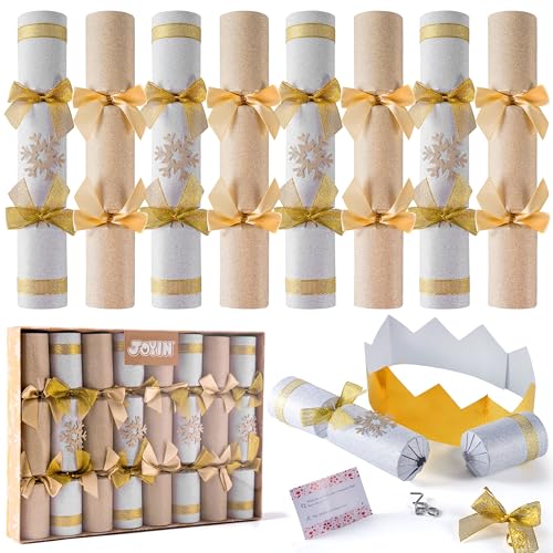 JOYIN 8Pack nicht einrastende Weihnachts-Partygeschenke goldene und weiße Schneeflocken-Party-Tischgeschenke inklusive Partyhut Witze und Geschenke Weihnachtsgeschenke Preise für Weihnachtsessen von JOYIN