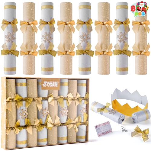 JOYIN 8Pack nicht einrastende Weihnachts-Partygeschenke goldene und weiße Schneeflocken-Party-Tischgeschenke inklusive Partyhut Witze und Geschenke Weihnachtsgeschenke Preise für Weihnachtsessen von JOYIN