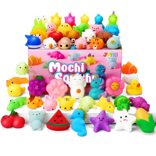 JOYIN Mochi Squishy Spielzeug Set, 50 Pack Mini Mochi Mitgebsel Kindergeburtstag ab 3 Jahre, Kawaii Squishy Mitbringsel Kindergeburtstag, Kleine Geschenke für Kinder, Adventskalender Füllung Kinder von JOYIN