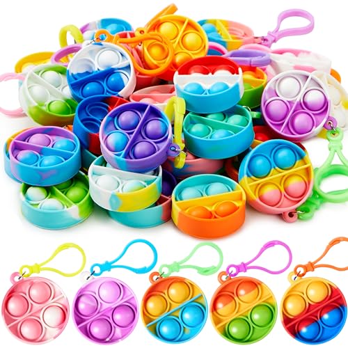 JOYIN 30 Stück(Rund) Mitgebsel Kindergeburtstag Mini-Fidget-Spielzeug, Partygeschenke für Kinder von 4–8, Popit Keychain für Kinder Jungen Mädchen Pop-Schlüsselanhänger von JOYIN