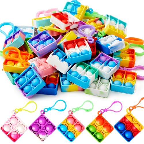 JOYIN 30 Stück(Quadrat) Pop-Schlüsselanhänger, Mini-Fidget-Spielzeug, , Partygeschenke für Kinder von 4–8, Popit Keychain für Kinder Jungen Mädchen Mitgebsel Kindergeburtstag von JOYIN