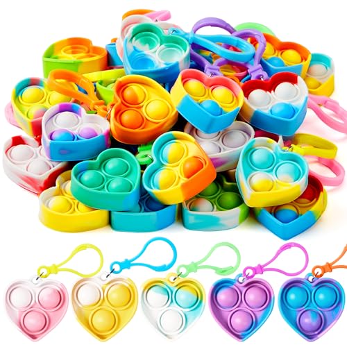 JOYIN 30 Stück(Herz) Pop-Schlüsselanhänger, Mini-Fidget-Spielzeug, , Partygeschenke für Kinder von 4–8, Popit Keychain für Kinder Jungen Mädchen Mitgebsel Kindergeburtstag von JOYIN