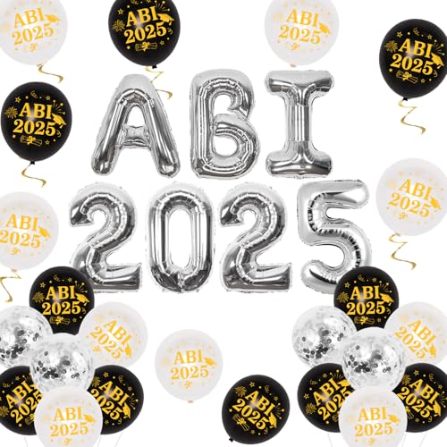 JOYMEMO 2025 Graduation Ballon Dekoration für High School Studenten, 2025 ABI Black Sliver Ballons High School Graduation Ballons, ABI 2025 Graduation Ballons Fotografie Hintergrund Party Supplies von JOYMEMO