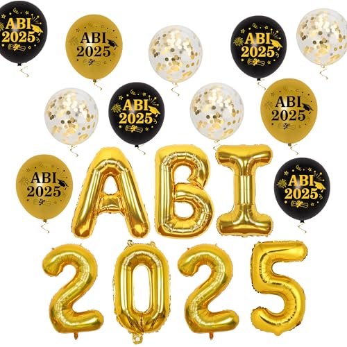 JOYMEMO 2025 Graduation Ballon Dekoration für High School Studenten, 2025 ABI Schwarz Gold Ballons High School Graduation Ballons, ABI 2025 Graduation Ballons Fotografie Hintergrund Party Supplies von JOYMEMO