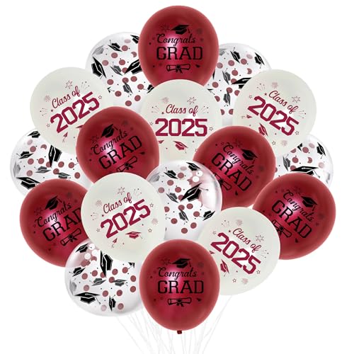 JOYMEMO 36 Stück 30,5 cm Abschlussfeier Latex Ballons Burgunderrot Weiß Klasse 2025 Congrats Grad Ballons Dekorationen für Abschlussfeier Party Supplies Indoor Outdoor von JOYMEMO