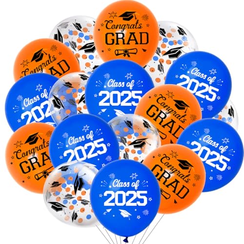 JOYMEMO 36 Stück 30,5 cm Abschlussfeier Latex Ballons Orange Blau Klasse 2025 Congrats Grad Ballons Dekorationen für Abschlussfeier Party Supplies Indoor Outdoor von JOYMEMO