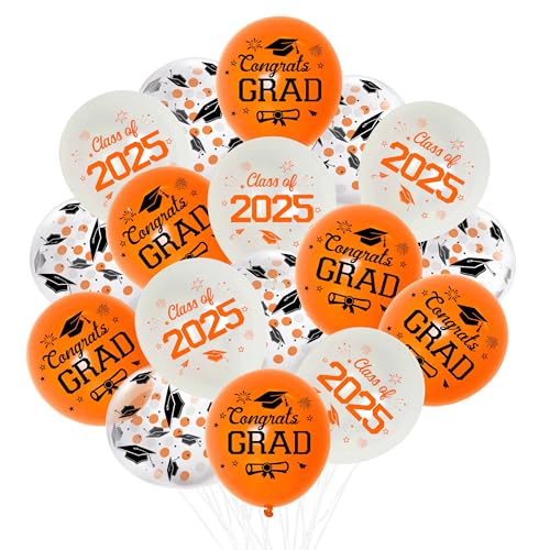 JOYMEMO 36 Stück 30,5 cm Abschlussfeier Latex Ballons Orange Weiß, Klasse 2025 Congrats Grad Ballons Dekorationen für Abschlussfeier Party Supplies Indoor Outdoor von JOYMEMO