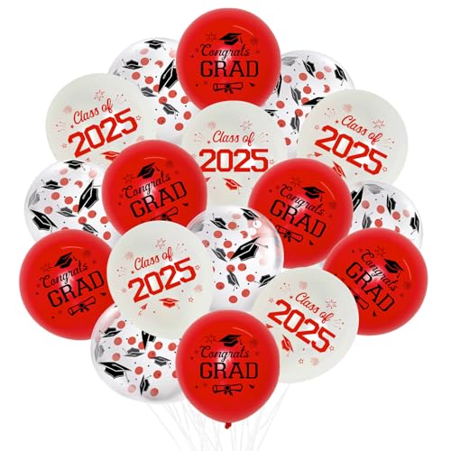 JOYMEMO 36 Stück 30,5 cm Abschlussfeier Latex Luftballons Rot Weiß Klasse 2025 Congrats Grad Ballons Dekorationen für Abschlussfeier Party Supplies Indoor Outdoor von JOYMEMO