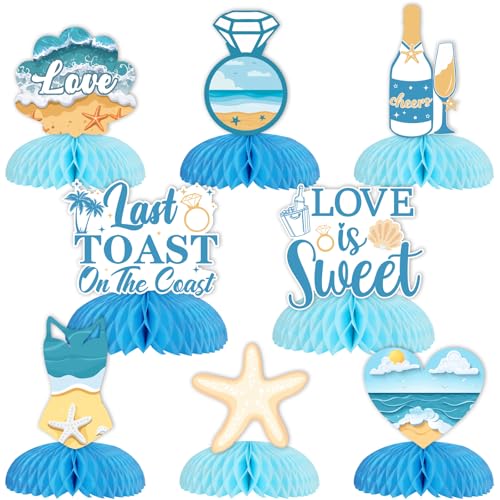 JOYMEMO 8Pcs Lat Toast auf die Küste Wabe Mittelstücke blau, Küsten-Thema Bachelorette Tischdekoration für Frauen Strand nautischen Braut Dusche Hochzeit Verlobung Dekoration, Küsten Meer Bach Party D von JOYMEMO