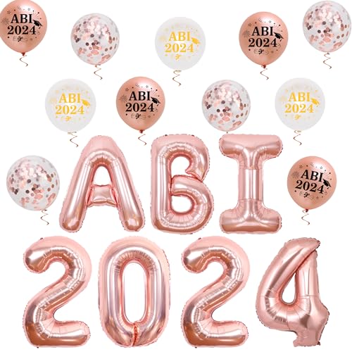 JOYMEMO Klasse von 2024 Gratulation Ballons Dekoration f¨¹r High School Studenten, 2024 ABI Rose Gold Grad Party Ballons, ABI 2024 Graduation Ballons Fotografie Hintergrund Party Supplies von JOYMEMO