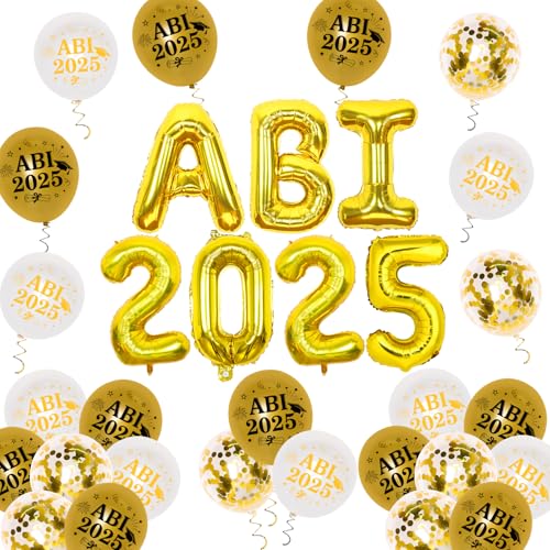 JOYMEMO Abschlussballondekoration, 2025 ABI Luftballons Weiß Gold für Schüler der Sekundarstufe 2025 Luftballons Abschlussfeier Party Supplies von JOYMEMO