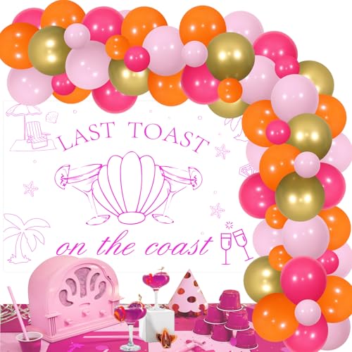 JOYMEMO Ballonbogen-Set, Motiv: "Last Toast on the Coast" in Rosa, Küstenmotiv, Hintergrund für Junggesellinnenabschiede, nautische Brautparty, Hochzeit, Verlobung, Strand, Meer, Bach, von JOYMEMO