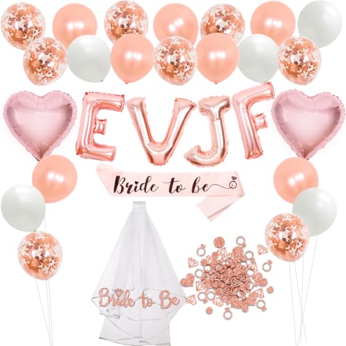 JOYMEMO EVJF Dekorationen Roségold - Party Dekorationen mit EVJF Luftballons für Brautdusche Heiratsantrag Hochzeit Verlobung Junggesellinnenabschied von JOYMEMO