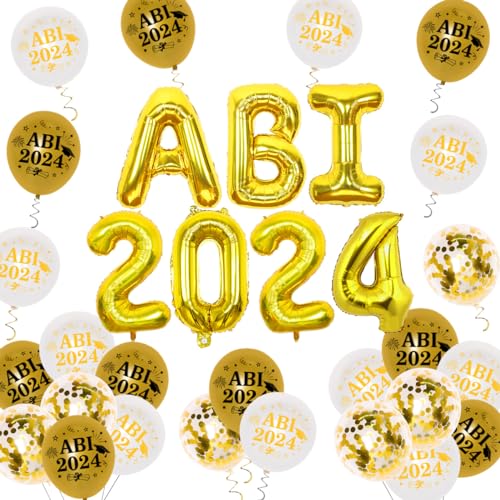 JOYMEMO Graduation Ballon Dekoration, 2024 ABI Wei? Gold Ballons High School Graduation Ballons f¨¹r High School Studenten, 2024 Graduation Celebration Ballons Party Supplies von JOYMEMO