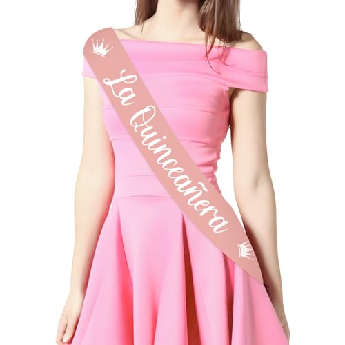 JOYMEMO Quinceanera Schärpe zum 15. Geburtstag für süßes Mädchen – Rose Gold La Quinceañera Schärpe Blumenkrone Prinzessin Dekorationen, Mis Quitte 15. Partyzubehör von JOYMEMO