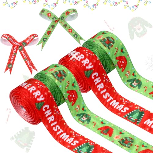 JOYMEMO Ripsband-Set mit weihnachtlichem Hässlich-Pullover-Thema, rot/grün, mit Drahtrand, für Weihnachten, Winter, Urlaub, Neujahr, Party, Geschenkverpackung, Kränze, Schleife, Basteldekoration, 4 von JOYMEMO