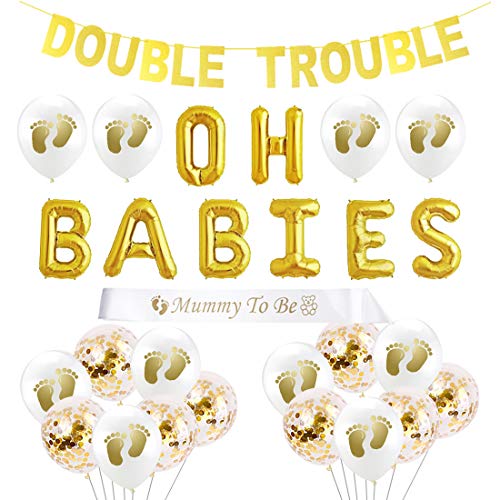 JOYMEMO Zwillinge Baby-Dusche-Dekorationen OH BABYS Ballons Banner Mutter für Zwillinge Baby Geschlecht sein offenbaren Party Supplies von JOYMEMO