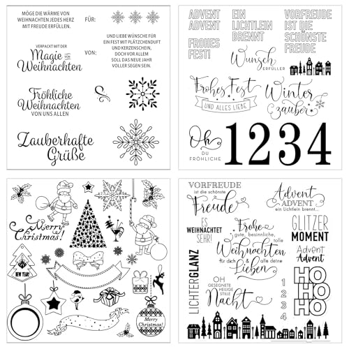 JOYOLA 4 Blätter Clear Stamp Weihnachten, Deutschen Weihnachten Klare Stempel, Silikonstempel Weihnachten Stempel Clear Weihnachten Stamp Transparent für DIY Bullet Journal Scrapbooking Fotoalbum von JOYOLA