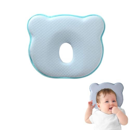 JOYOLA Babykissen, Babykissen Plagiozephalie Baby Kissen Gegen Plattkopf Baby Kissen Gegen Kopfverformung 100% Baumwolle Kinderkopfkissen Memory Schaum für 0-12 Monate Neugeborene Blau von JOYOLA