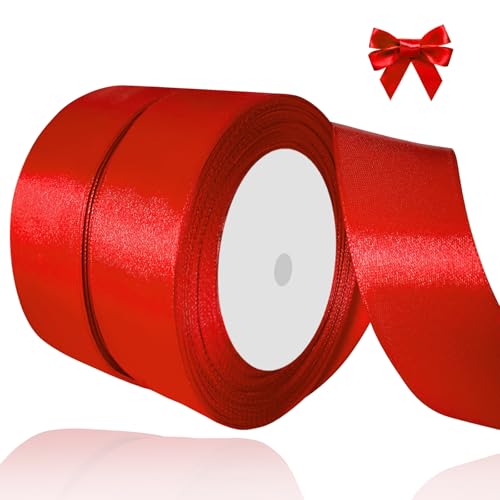 2 Stk Satinband Rot, 38mm X 22m Dekoration Geschenkband Breit Schleifenband Bänder, Stoffband für Hochzeit, Taufe und Geburtstag Geschenke von JOYSAL