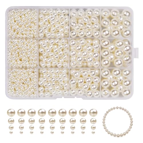 Perlen zum Basteln Perlen Auffädeln 1320 Stück Runde Glasperlen Beige Perlen Set 4mm/6 mm/8 mm/10 mm Schmuckperlen Kunstperlen Glas Perlen Bastelperlen für DIY Halsketten Armbänder Schmuck Basteln von JOYSKY