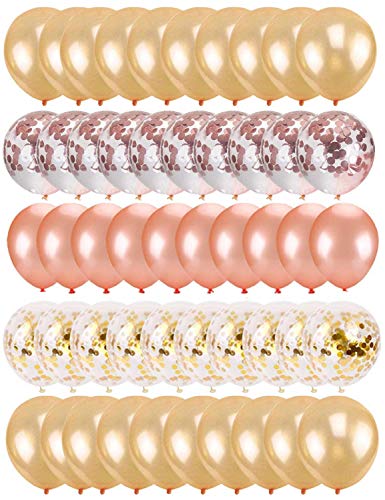 JOYUE 50 Stück Rose Gold Konfetti Luftballons Premium Latex Helium Ballons für Geburtstagsfeier Hochzeit Abschlussfeier Weihnachten Valentinstag Dekorationen (12 Zoll) von JOYUE