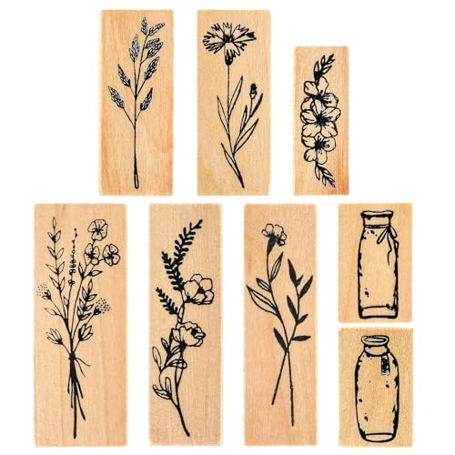 JOZMMZEOOA 8 Stücke Holzstempel,Pflanze Mustern Stempelset Gummi Prägestempel Bastelstempel Vintage Blume Holz Tagebuch Stempel,für Kartenbasteln Scrapbooking Bullet Journal Geschenkverpackung von JOZMMZEOOA