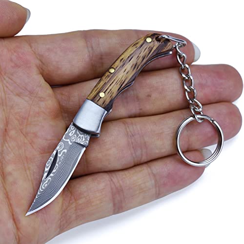 JPCRMOV Mini Klappmesser Damast, klein Taschenmesser Messer Schlüsselanhänger Outdoor EDC Knife Gewicht 21g von JPCRMOV