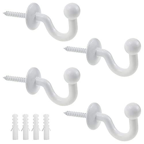 JPGhaha 4 Stück Vorhang Raffhalter Haken Gardinenhalter Wand Metall Weiß U-förmige Ende Vorhang Holdback Wandhaken Ball End Raffhalter Haken für Vorhänge Gardinen Heimdekoration von JPGhaha