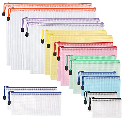 JPSOR 16Pcs Mesh-Zipper Datei-Taschen, 8 Größen und in 8 Farben Dokumententasche, für Büro und Reiseorganisation Multi von JPSOR