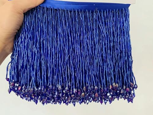 Fransenbesatz mit Quasten und Kristallperlen, 15 cm, violett, für selbstgemachte lateinamerikanische Tanzkleidung, Kleider, Tanzkostüme, Besatz 1 Yard-1 Yard-blau von JPWNVF