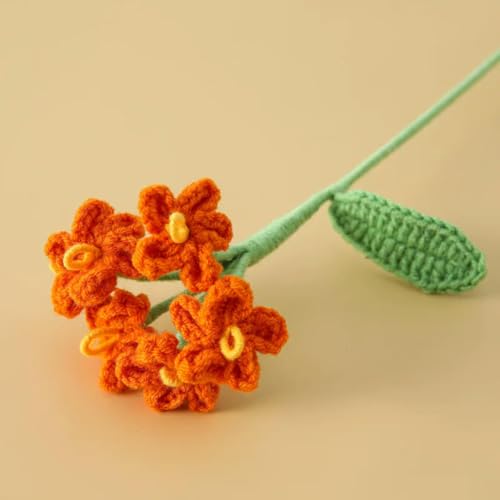 JPWNVF 1 Stück Häkelblumen Fertiger Blumenstrauß Handgewebte Gestrickte Blume Niedliche Künstliche Dekorative Blumen Hochzeit Heimdekoration-orange von JPWNVF