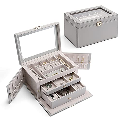 Schmuckkästchen, PU-Leder, Reise-Schmuckkästchen mit 2 Schubladen, großes Fassungsvermögen, Schmuck-Organizer, Box, Ringe, Anhänger, Aufbewahrungskoffer für Damen, Schmuckkästchen-Organizer (Größe: von JQQJZLC