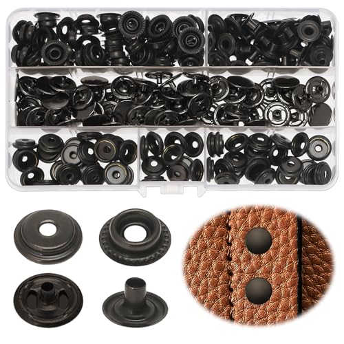 240 Stück Druckknopf-Kit, Metall Druckknöpfe, Leder-Druckknöpfe, Leder Schnappverschlüsse Kit, Rostfreier Stahl Metall Druckknöpfe, Kleidung Snaps Druckknopf Set für Jeans Jacken von JRJRN