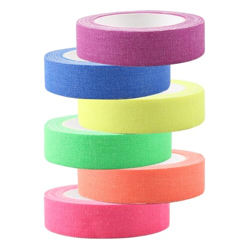 6 Rollen Bunt UV Schwarzlicht Klebebänder, Mehrzweck 15mm X 5m Neon Klebebänder, Fluorescent 6 Farben Mini Gewebeband, Schreibbar Starker Klebstoff Klebebänder für Party Dekoration Treppe Warnung von JRJRN