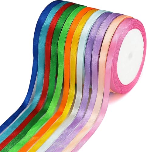 12 Stück Geschenkband, dekoratives Satinband, doppelseitiges Polyester-Satinband, für Hochzeit, Geschenkverpackungen, Basteln (Multicolor) von JRSHIRLEYLTD