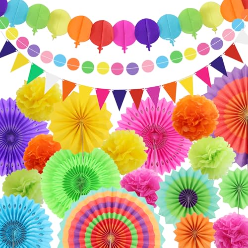 Party Dekoration Papier Pompoms, Aufhängen Fächer, Dreieckige Wimpel und hängende Glitter Punkt Girlande für Party Hochzeit Geburtstag Festival Weihnachten Event Mexikanische Fiesta 16 Stück von JRSHIRLEYLTD