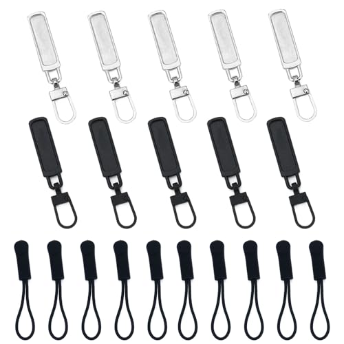 Reißverschluss Zipper, 10 Stück Ersatzteile Reißverschluss Zipper, Metall Zipper Pull, Abnehmbares Metall Zipper Pull, Reißverschluss Ersatz, für Geldbörse, mit 10 Stück Schwarzen Zugschnüren von JRSHIRLEYLTD