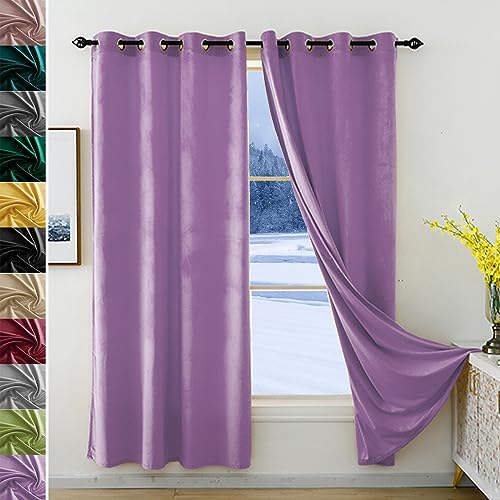 JRUI Verdunkelungsvorhänge, Gardine Blickdicht 2er Set 210x160cm (HXB), Vorhang Samt mit ösen, Vorhang Wohnzimmer, Vorhang Hitzeschutz, LäRmschutz Vorhang, Curtains Lila von JRUI